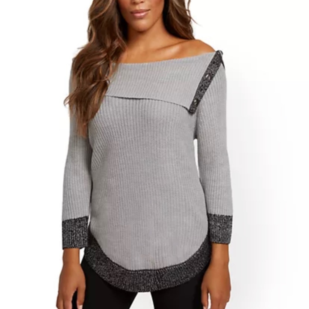 Split Collar Button Accent Sweater - image 1